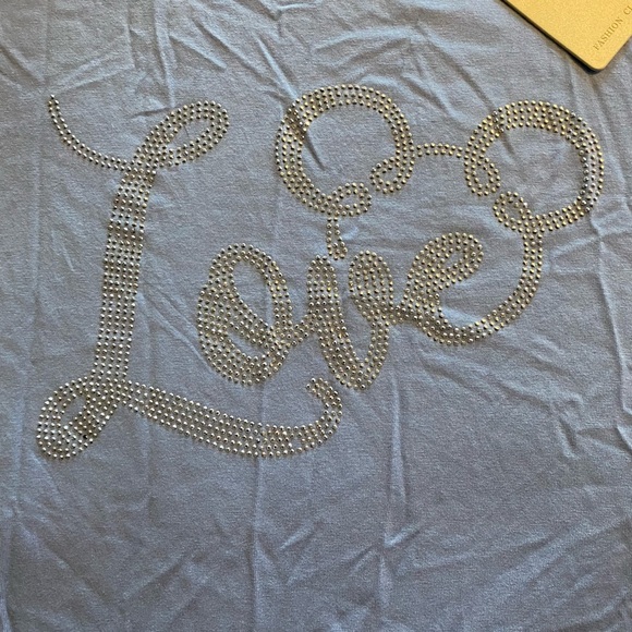 Blue Short Sleeve Tee with Textured Mickey Mouse Script Design - Picture 3 of 6